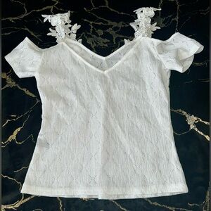 Sexy lace cold shoulder elegant t shirt, size S